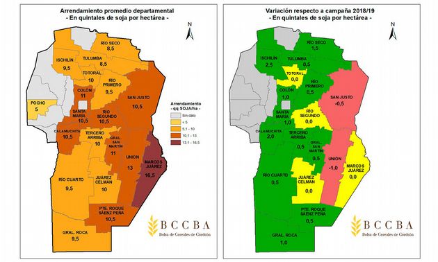 Arrendamiento promedio departamental y Variación respecto a campaña 2018/19