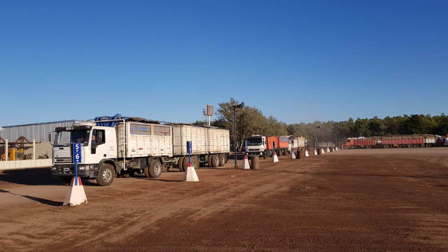 FOTO: Incesante flujo de camiones en Aceitera General Deheza