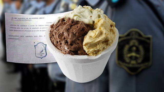 FOTO: Un policía pidió por escrito a una heladería un kilo diario