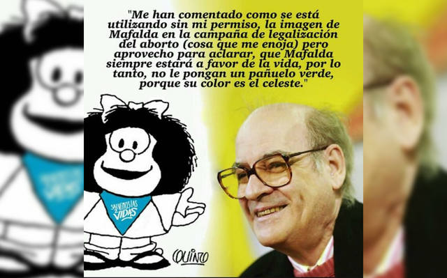 FOTO: Quino desmintió la imagen de Mafalda con el pañuelo celeste