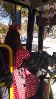 Disfrazada de Minnie, una colectivera sorprendió a su pasaje