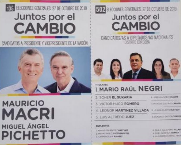 Boleta de Juntos por el Cambio.