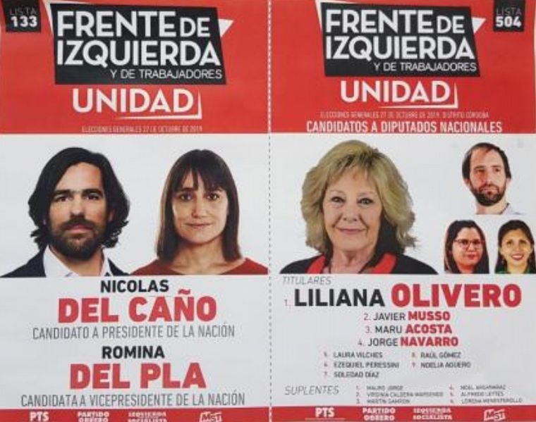 Boleta del Frente de Izquierda.