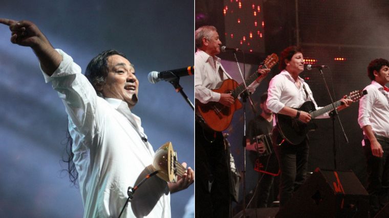 El músico riojano y el conjunto santiagueño, en la velada del lunes. 