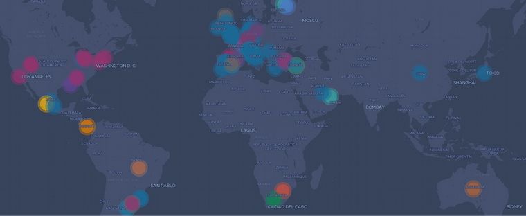 Mapa mundial de deportistas con coronavirus.