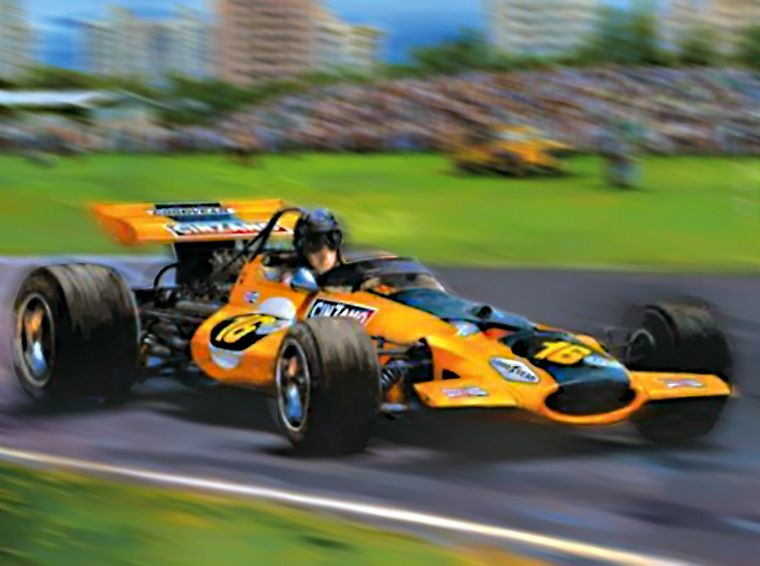 Una preciosa ilustración eterniza el debut de Reutemann en B.A. con el McLaren MC7