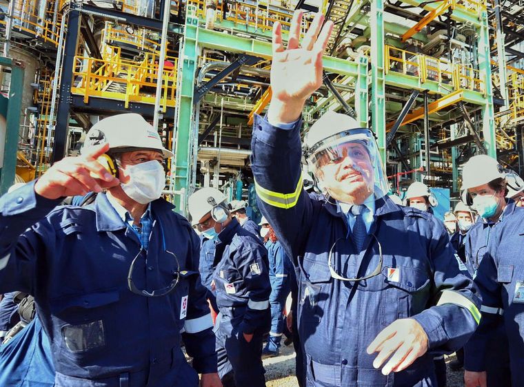 Alberto Fernández en la inauguración de la planta hidrotratadora de diésel 