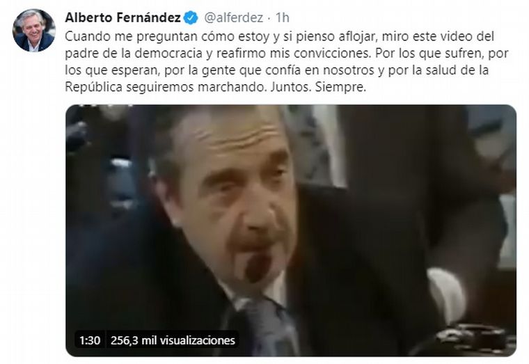 Alberto Fernández publicó un video de Raúl Alfonsín