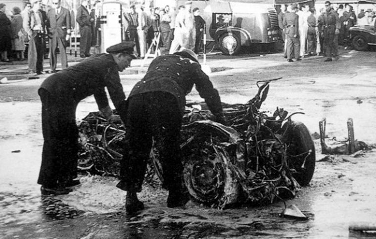 El Porsche 645 achicharrado. No se volvió a correr con ese modelo