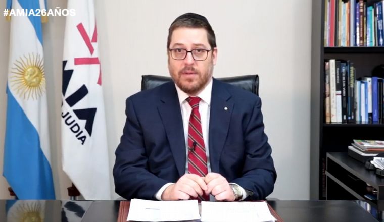 El titular de AMIA, Ariel Eichbaum, en el mensaje por el 26 aniversario del ataque.