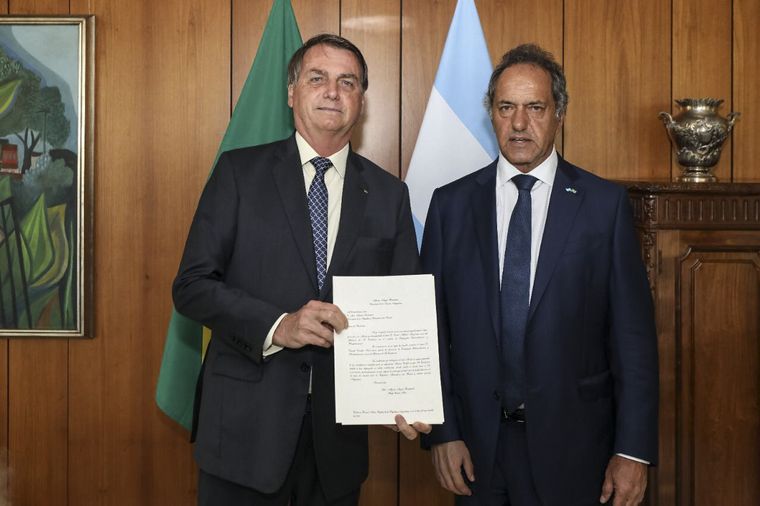 Scioli y Bolsonaro, juntos en Brasil.