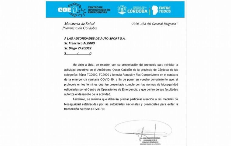 El COE le comunicó por nota a los organizadores que pueden correr en el Cabalén