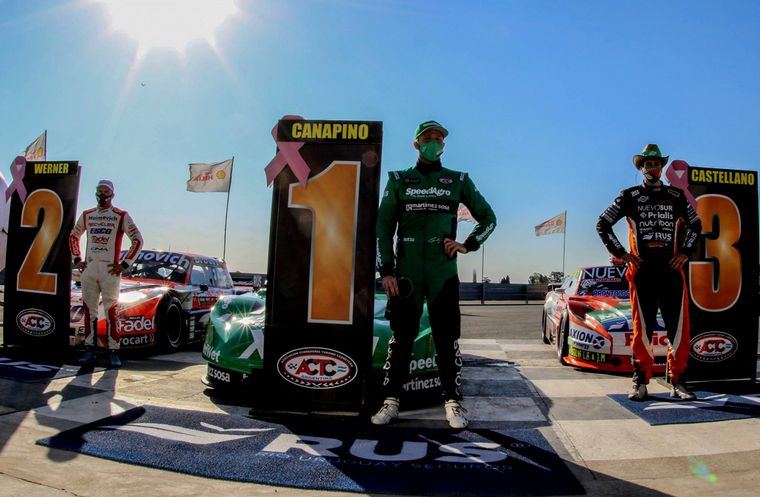 Canapino (1), Werner (2) y Castellano (3), los mejores clasificando hoy.
