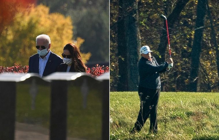 Biden visitó la tumba de su ex mujer y dos hijos; Trump jugó al golf. 