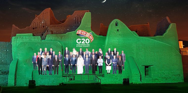 Alberto Fernández junto a Jair Bolsonaro y Kristalina Georgieva.