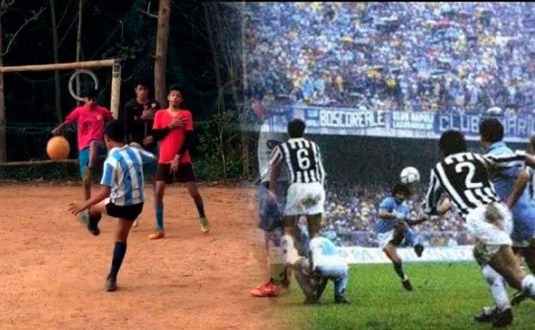 Un niño de la India homenajeó a Maradona imitando un golazo de tiro libre.