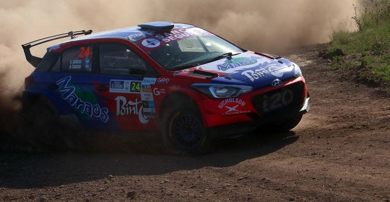 Alejandro Cancio con el Hyundai R5, el mas rápido en Shakedown de Peko's este jueves.