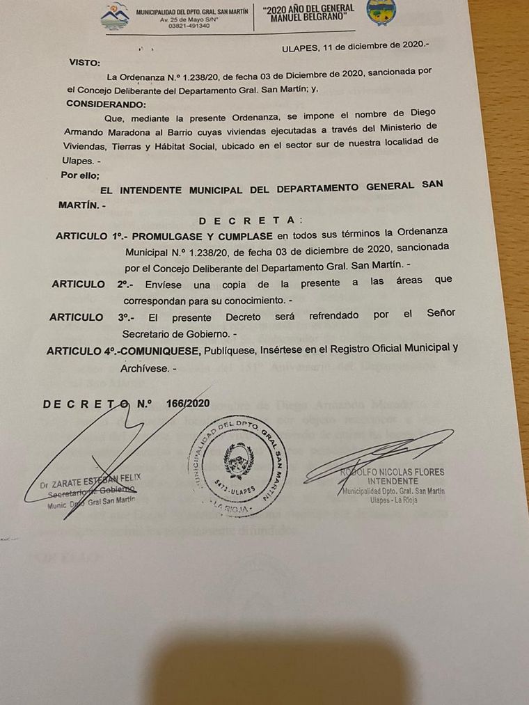 Maradona tiene su propio barrio en La Rioja.