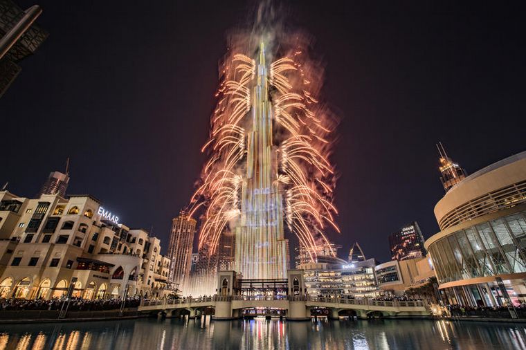 Show de fuegos artificiales en el edificio Burj Khalifa de Dubai (Foto: Time Out)