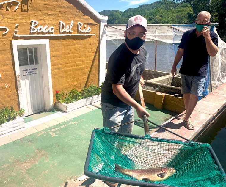 Matias Arrieta en un criadero de truchas Boca del Río 