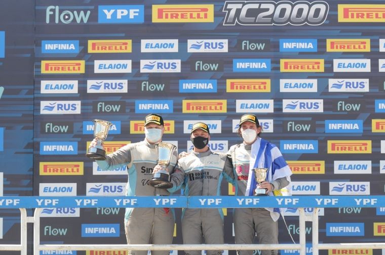 Los tres de Citroën en el podio, Cravero 2°, Scuncio 1° y Aramendia 3°