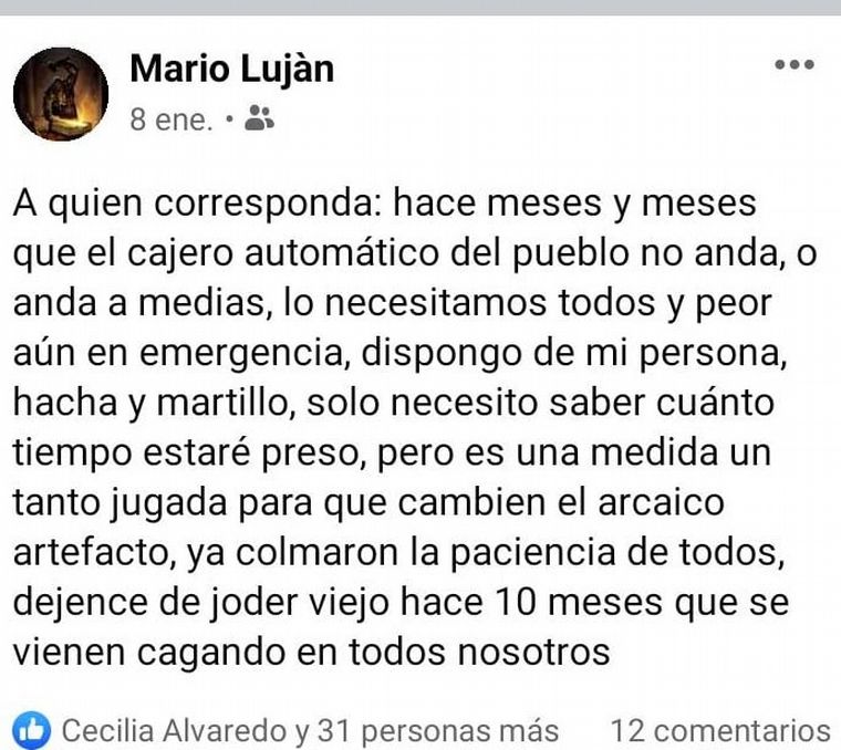 Ataque de furia: molió a golpes el único cajero de Buchardo