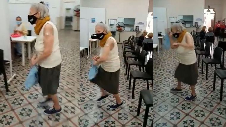 Una abuela festejó que recibió la vacuna bailando Creedence