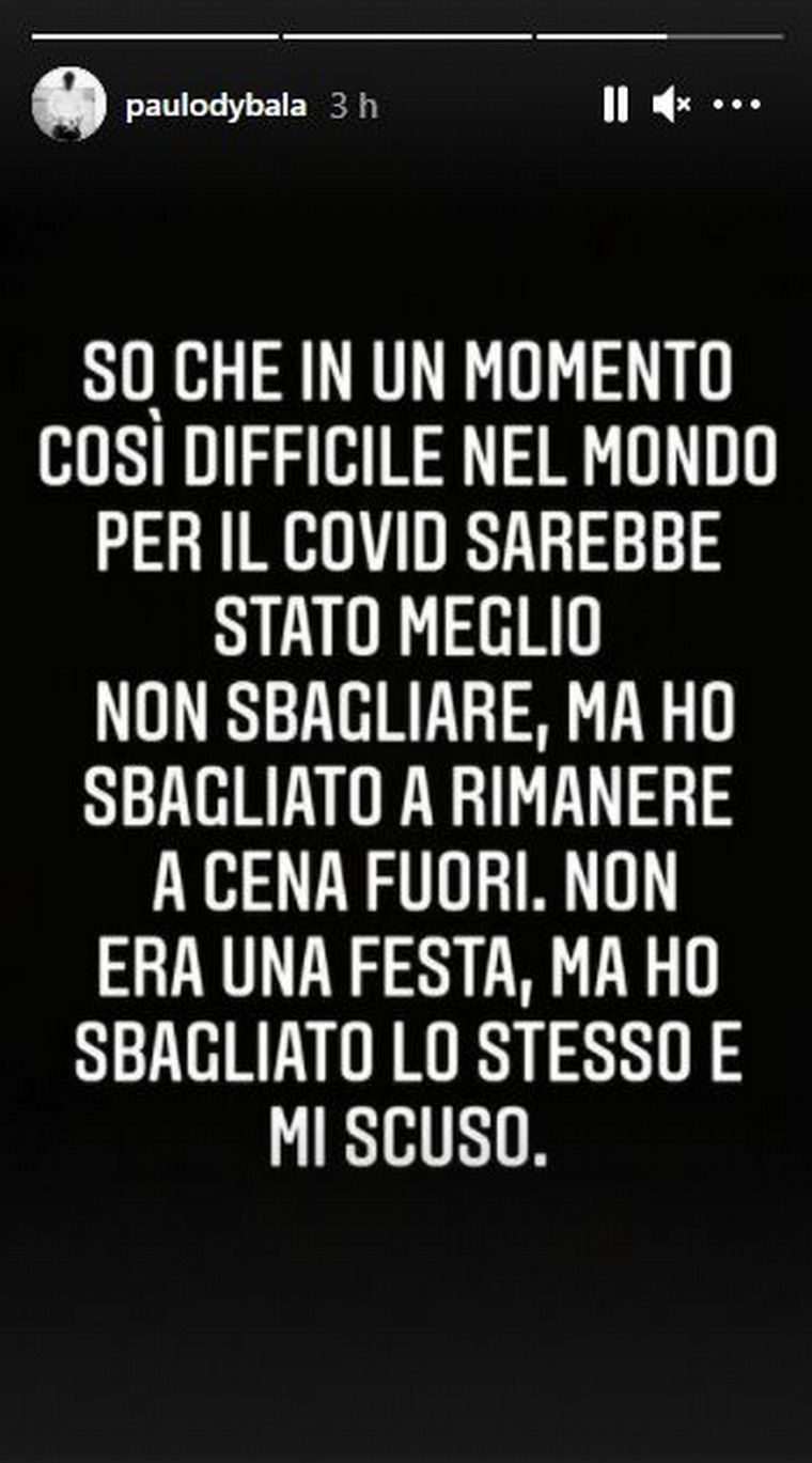 Dybala pidió disculpas en italiano a través de su Instagram.