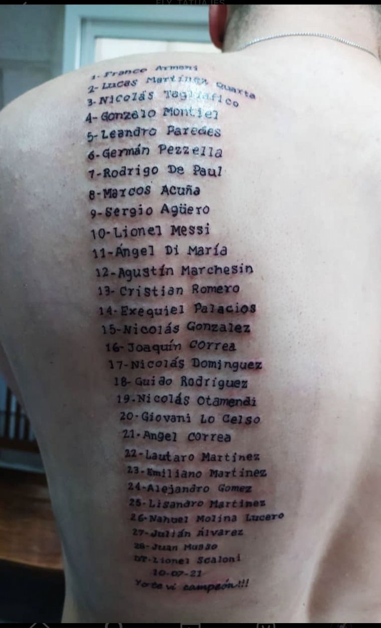 FOTO: Un cordobés se tatuó al equipo de la Selección en su espalda