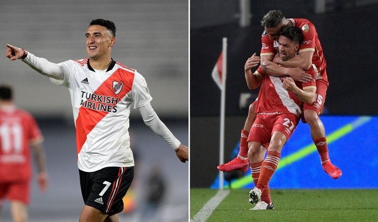 Suárez y Hauche, los autores de los tantos de River y Argentinos Juniors. 