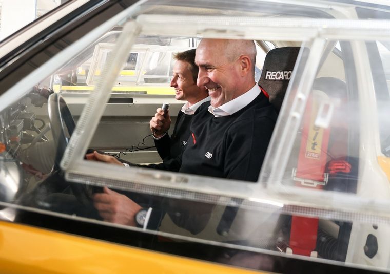 Stéphane y Edouard en la cabina del histórico Audi Quattro del WRC