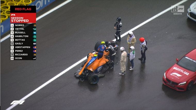 Fuerte golpe de Norris en Spa, bandera roja en la clasificación, por ahora