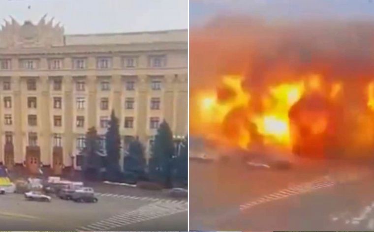 FOTO: Un misil ruso impacta sobre un edificio en Járkov.
