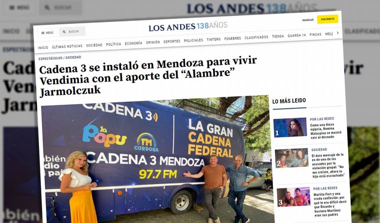 FOTO: Los Andes reflejó la presencia de Cadena 3 en Mendoza.