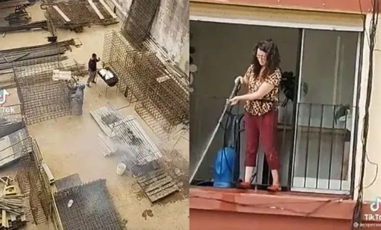 FOTO: Una vecina les apagó el asado con una hidrolavadora.