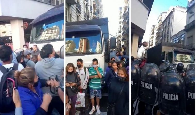 FOTO: Tensión entre piqueteros y Policía de la Ciudad tras el acampe en la 9 de Julio