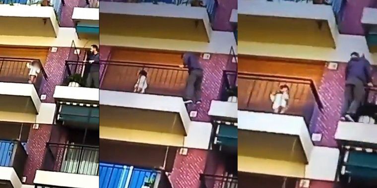 FOTO: Un joven rescató a un bebé que estaba solo en el balcón