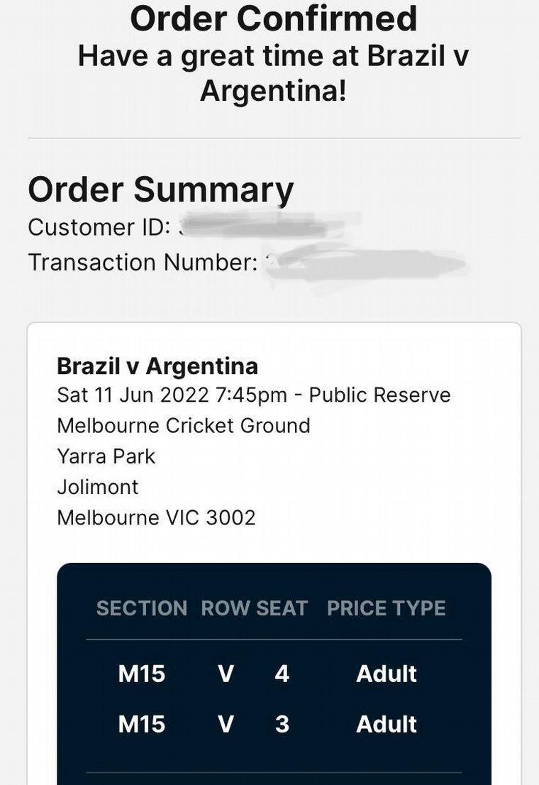 Las entradas de un argentino en Australia para el partido con Brasil.