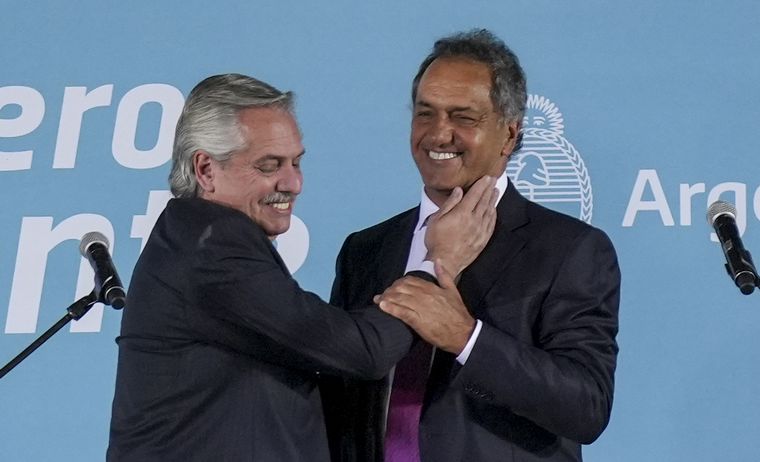 Alberto Fernández y Daniel Scioli, en el acto realizado en la Casa Rosada. 