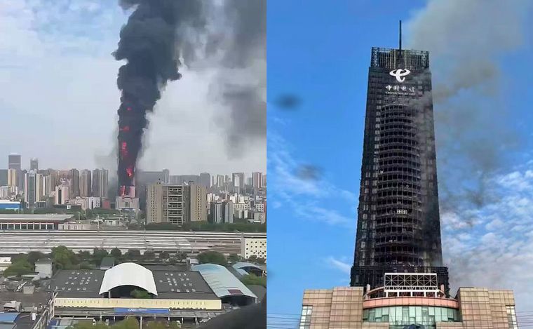 FOTO: Incendio en una torre de China Telecom