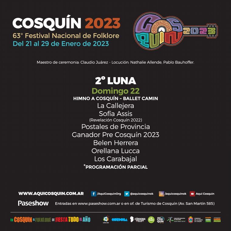 FOTO: La grilla de artistas para el Festival Nacional del Folklore de Cosquín 2023.