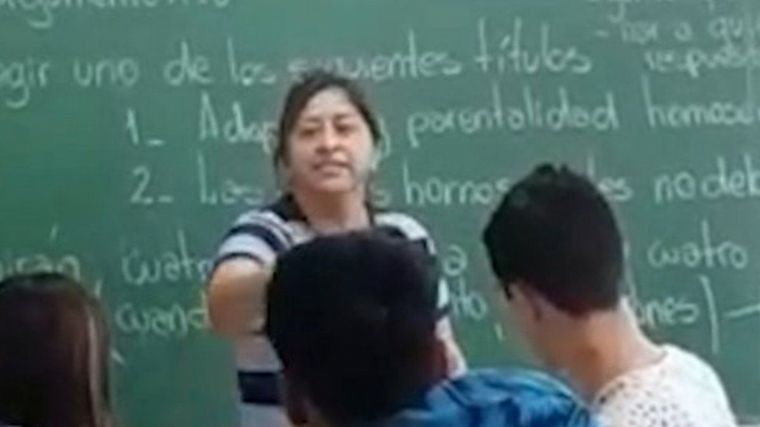 La madre fue con su hijo a la escuela y agredió al agresor (Foto: Captura)