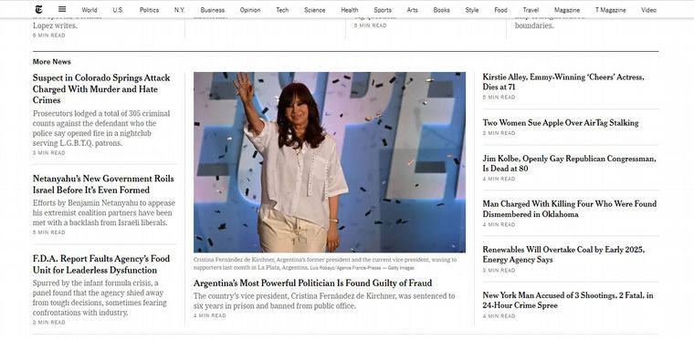 FOTO: Los principales titulares del mundo sobre la condena a Cristina Kirchner.
