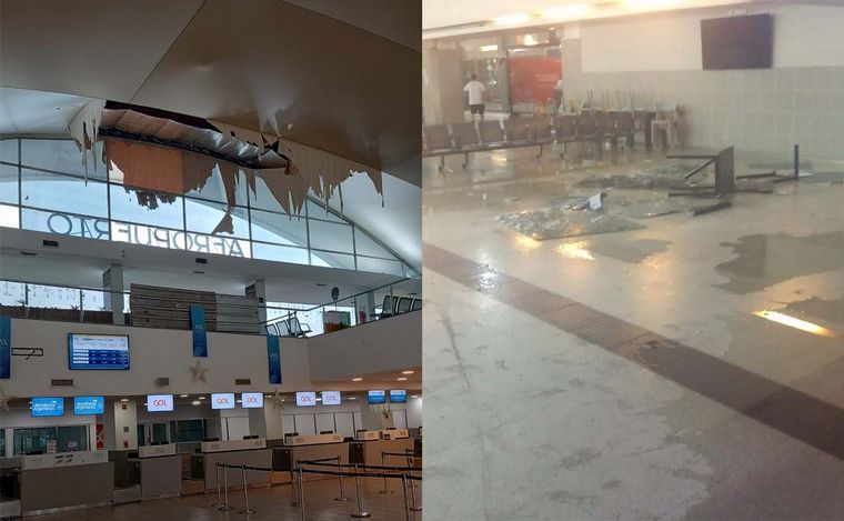 Terminal y aeropuerto, con daños por el temporal: 