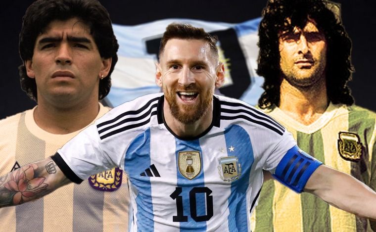 Maradona, Messi y Kempes, los tres ídolos argentinos.