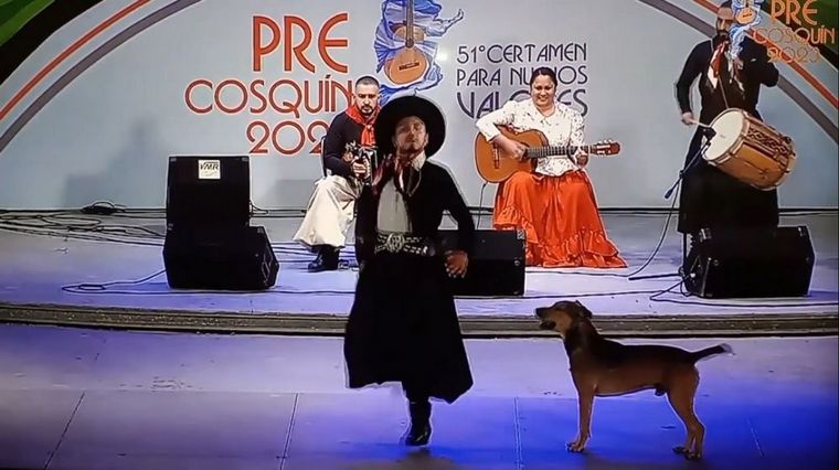 FOTO: Un malambista bailó en el Pre Cosquín y un perro se sumó al escenario 