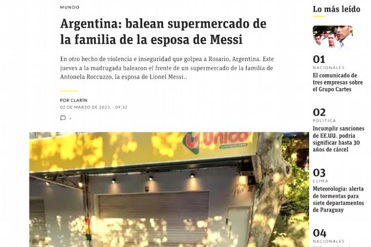 FOTO: Repercusiones en los medios del mundo al ataque al local de la esposa de Messi