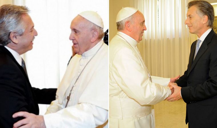 FOTO: Alberto Fernández y Mauricio Macri, en sendas visitas al pontífice en el Vaticano. 