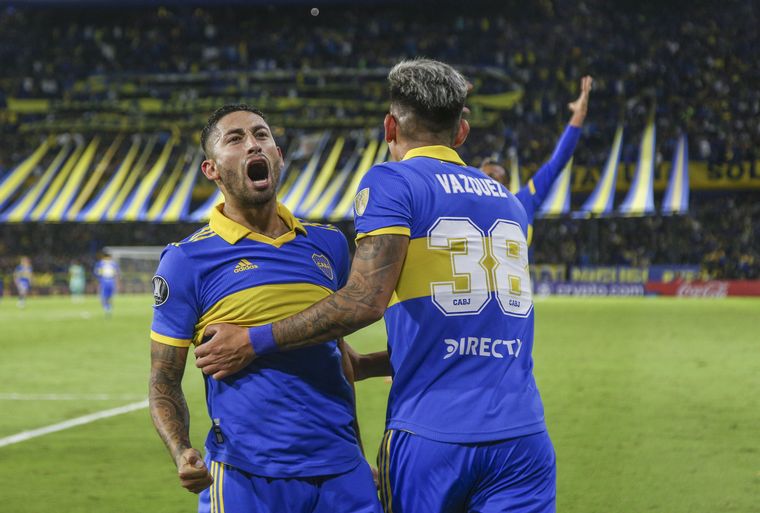 A lo Boca. Alan Varela grita el tanto agónico de Boca ante Deportivo Pereira.