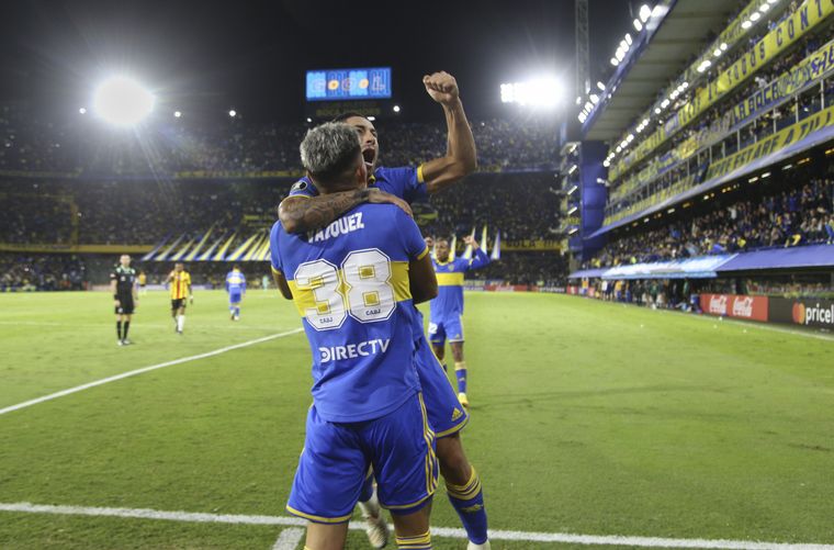 A lo Boca. Alan Varela grita el tanto agónico de Boca ante Deportivo Pereira.